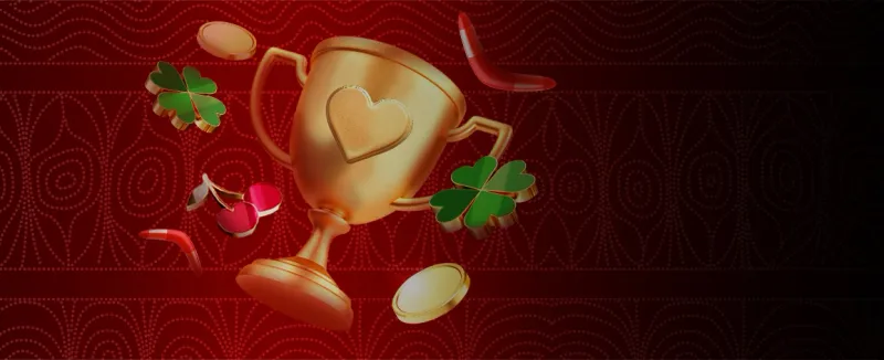 Spinstralia Casino Australia promo art with a trophy, clovers and gold coins